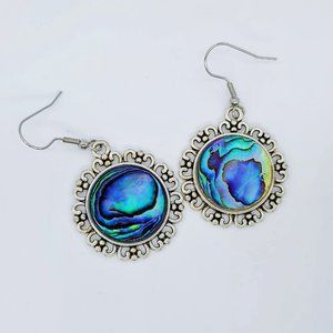 Handcrafted Natural Abalone Seashell / Paua Shell Earrings / Tibetan Style